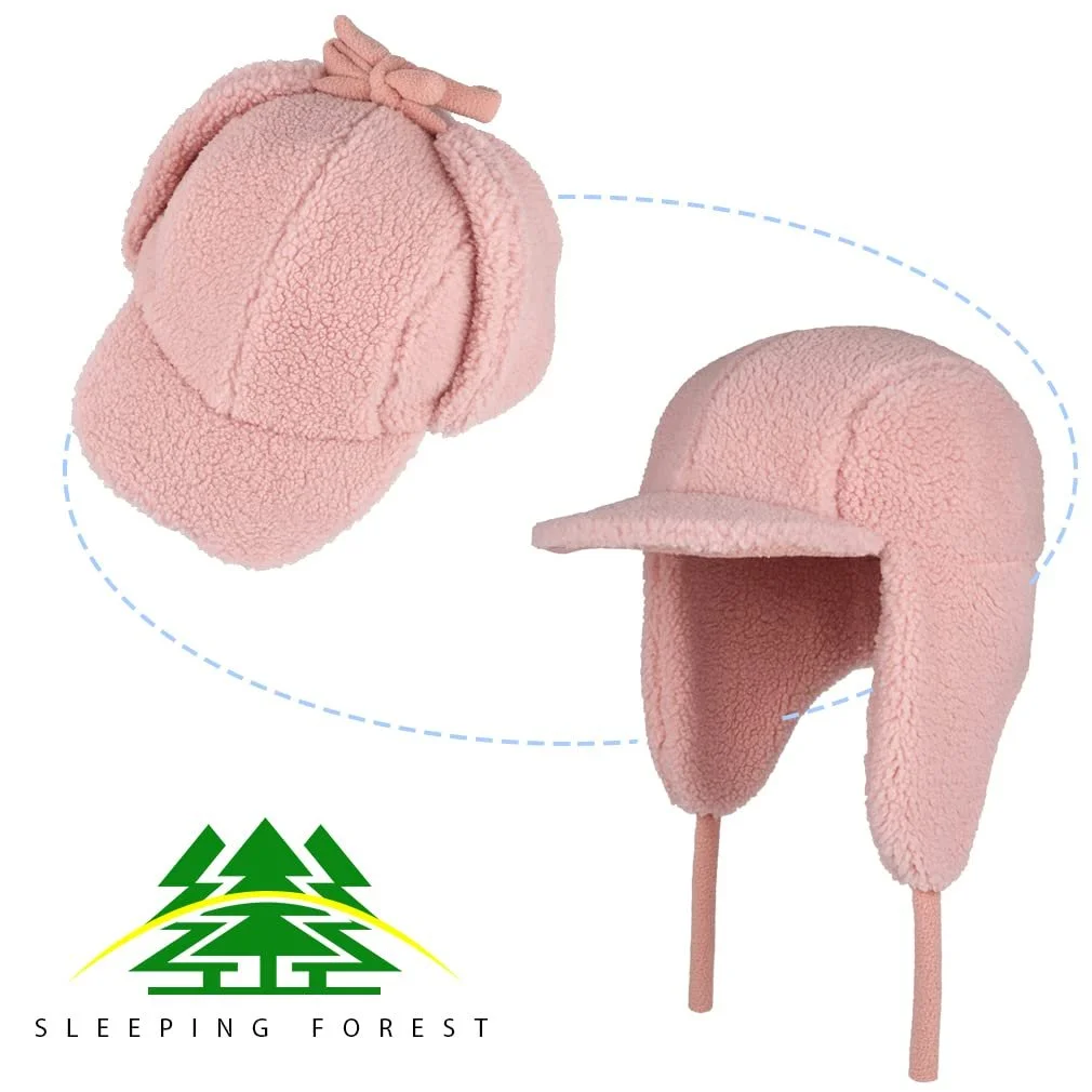 Шапка-ушанка Sleeping forest с ушками из овчины для улицы, фото №3