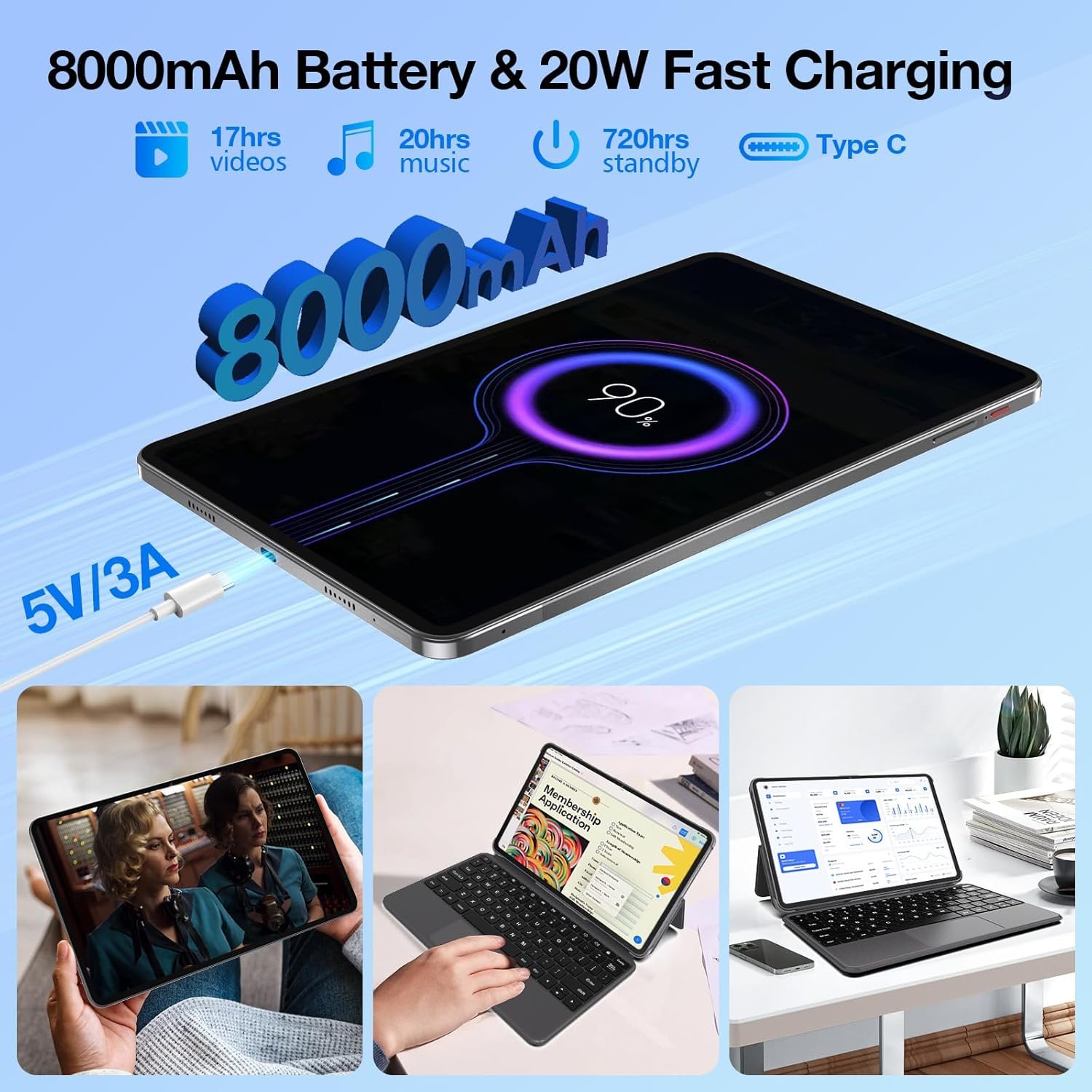 Планшет 11.97" 2K Weelikeit P51L 8+8/256Gb 4G 2-SIM 8 ядер Android 14 8000 mAh Сірий, фото №4
