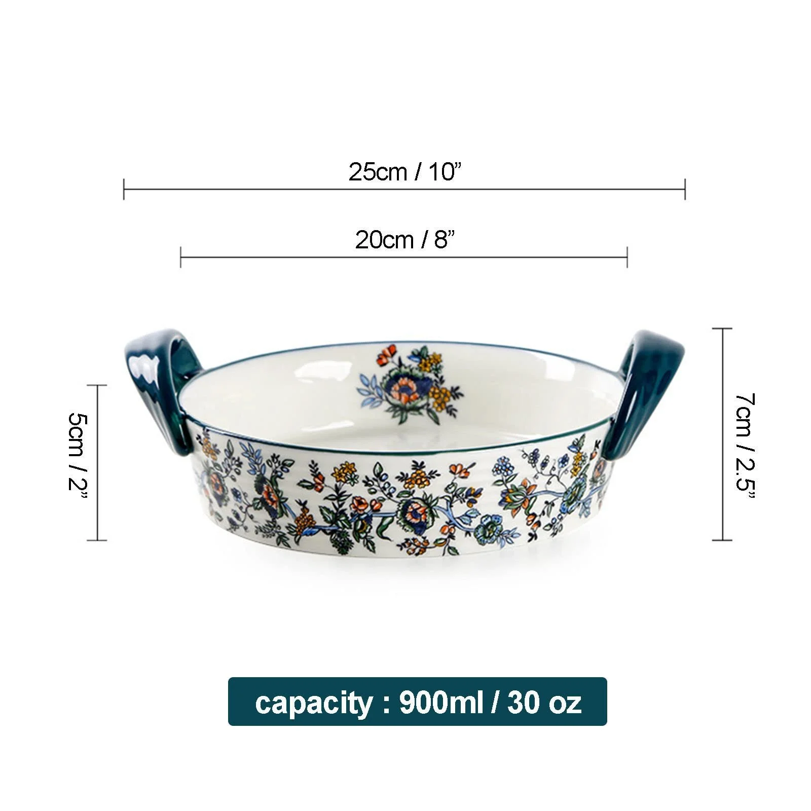 Форма для запекания керамическая круглая с ручкой 900 мл зеленая, фото №8 Форма для запекания керамическая круглая с ручкой 900 мл зеленая, фото №8