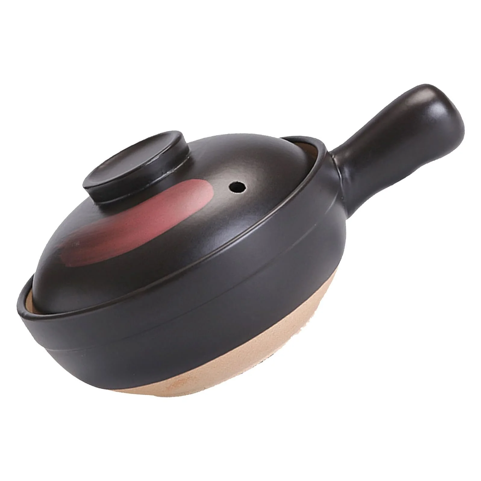 Ківш керамічний з ручкою теракотовий чорно-червоний візерунок для супів та рагу, фото №1