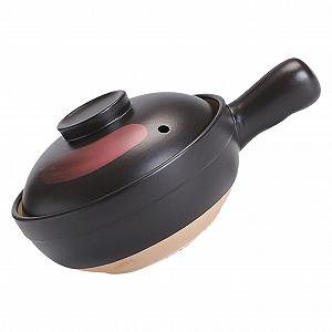 Кастрюля керамическая с ручкой терракотовая черно-красный узор для супов и рагу - Фото 1