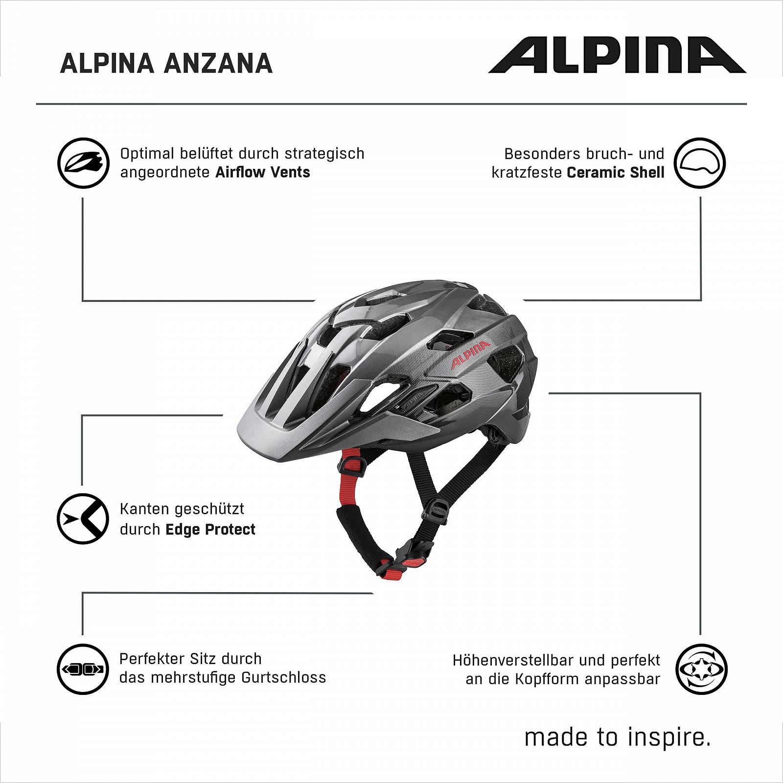 Шлем велосипедный ALPINA ANZANA Регулируемый, Легкий и Безопасный с Сеткой от Насекомых и LED для Взрослых, фото №6