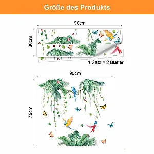 Наклейка на стіну Tropical Jungle Plants Hanging Vine Palm Trees Birds Зелена synthetic.ua - Фото 1