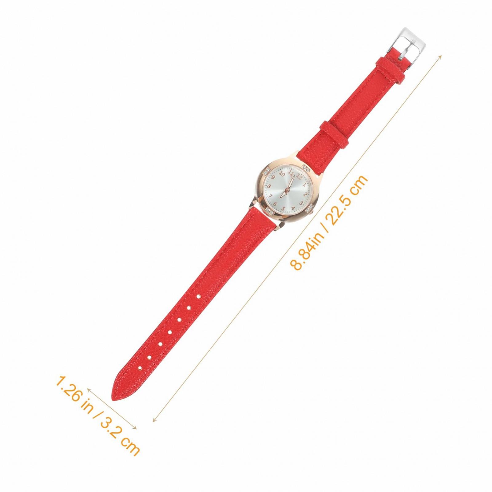 Жіночий наручний годинник Healvian з підсвічуванням Червоний шкіряний ремінець, фото №2