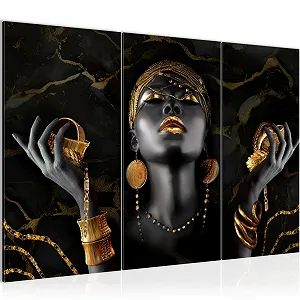 Картини настінні Runa Art African Woman XXL 120 x 80 см 3 шт. Чорний, Золотий - Фото 1
