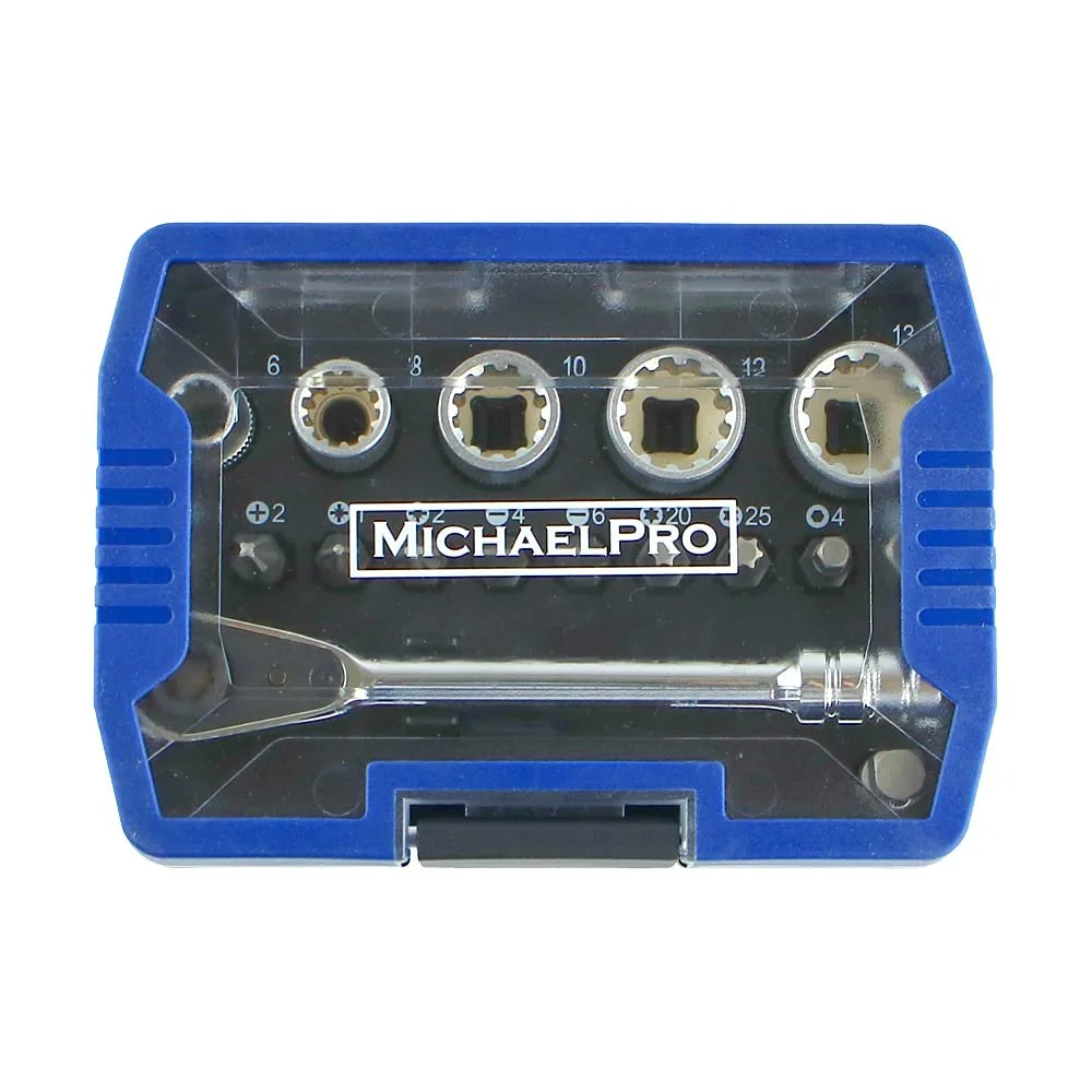 Мини отвертка MichaelPro MP012005 1/4 дюйма Micro Bit Ratchet High Torque 17 в 1 с битами, клиновидными флейтами и адаптером, фото №1