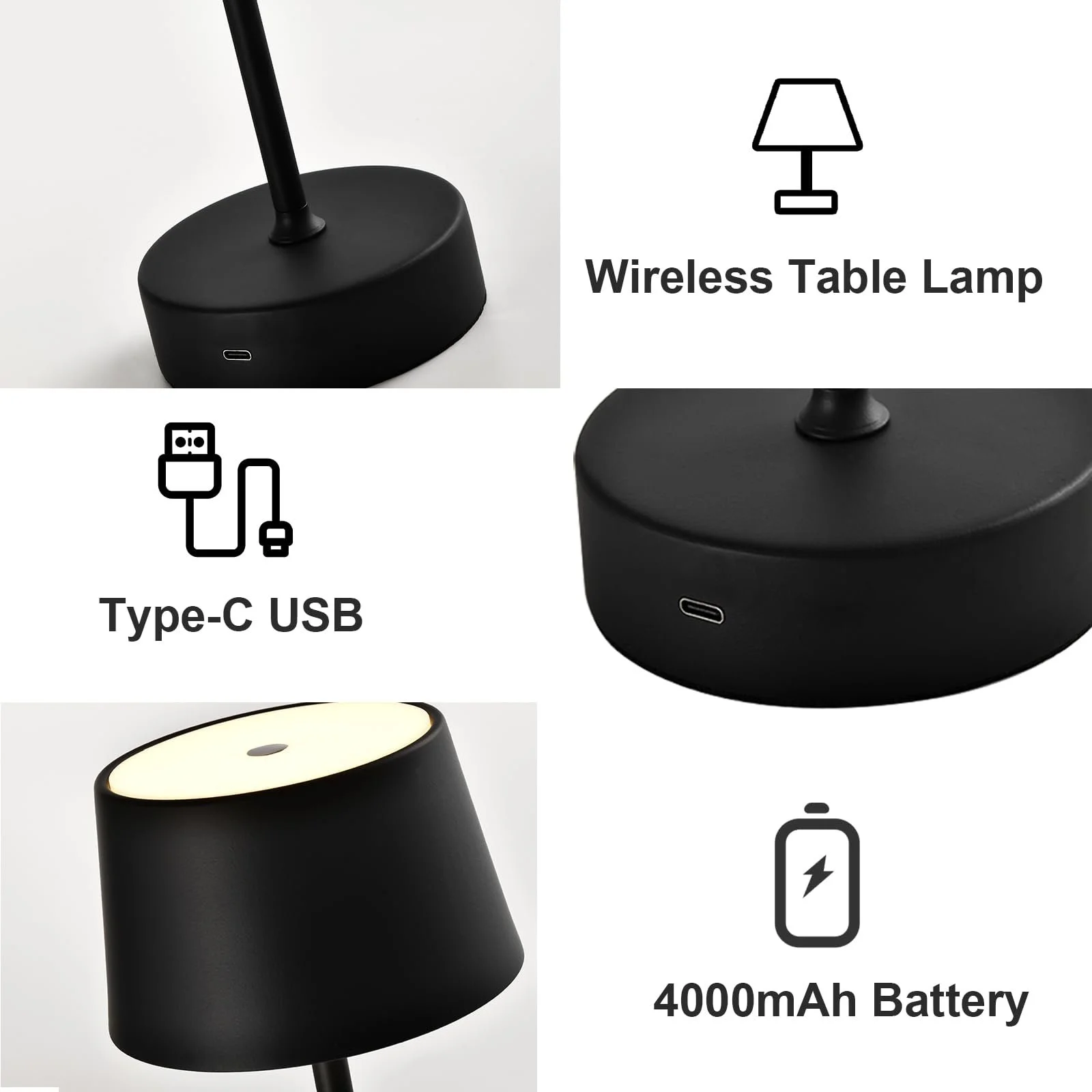 Настільна лампа LQWELL KT11332-1B Touch Type C USB Black, фото №4