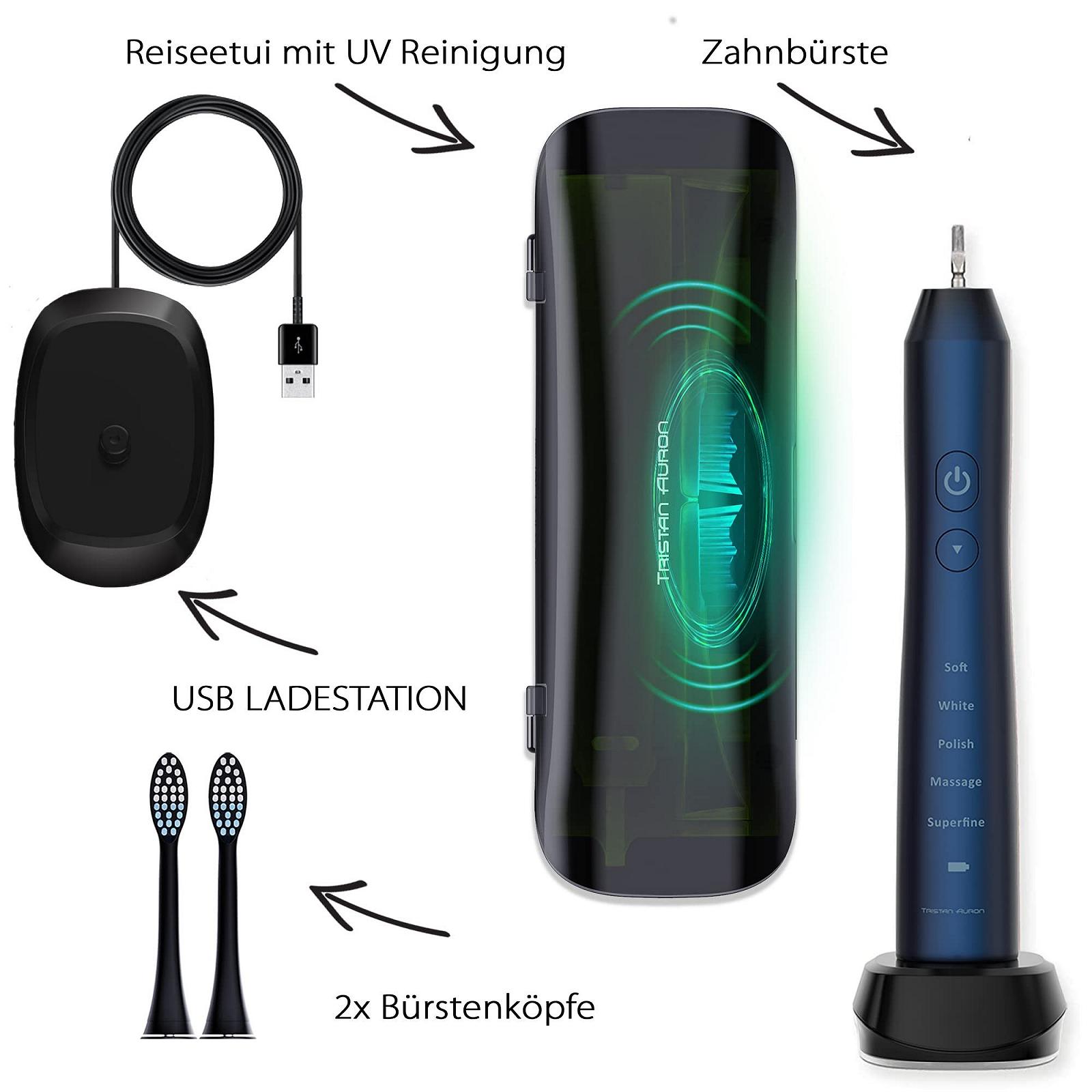 Електрична зубна щітка Tristan Auron звукова 55000 VPM 5 режимів UV-футляр Синя, фото №7