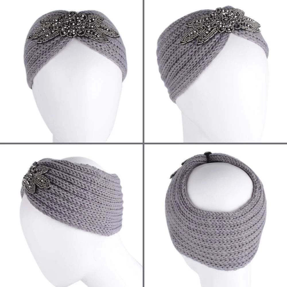 В'язана пов'язка на голову Жіноча зимова з блискітками, фото №4
