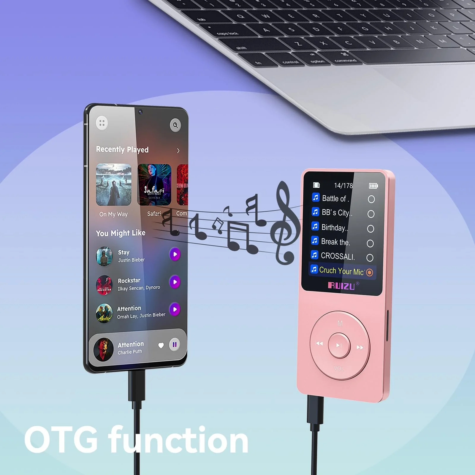 MP3 плеєр RUIZU 64GB з Bluetooth 5.3, екран 1.8 дюйма, FM-радіо, запис голосу, електронна книга, повтор одного треку, відтворення аудіо/відео 80 годин, підтримка TF-карти 128GB, фото №8