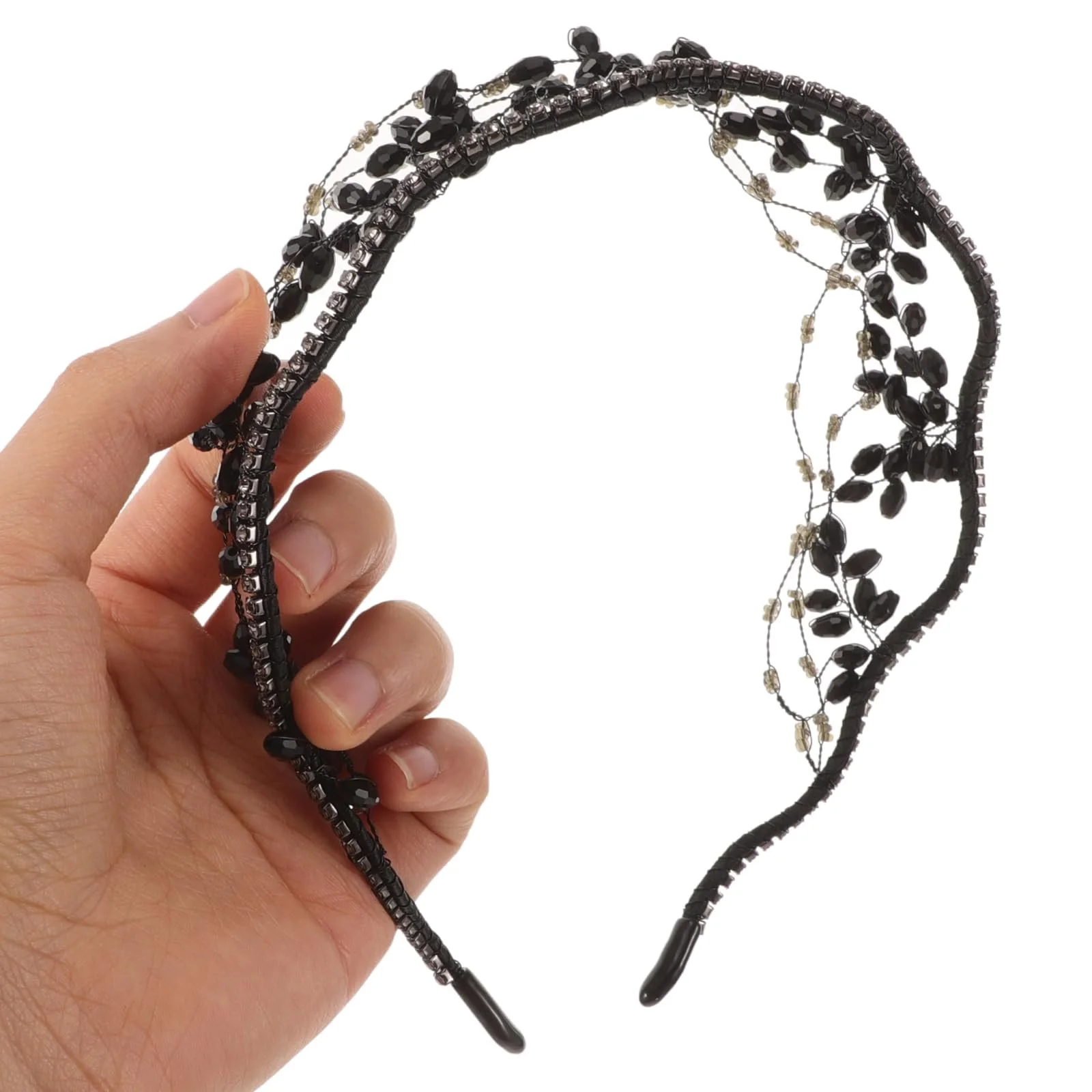 Обруч Lurrose Чорний з кристалами, перлами, фото №4