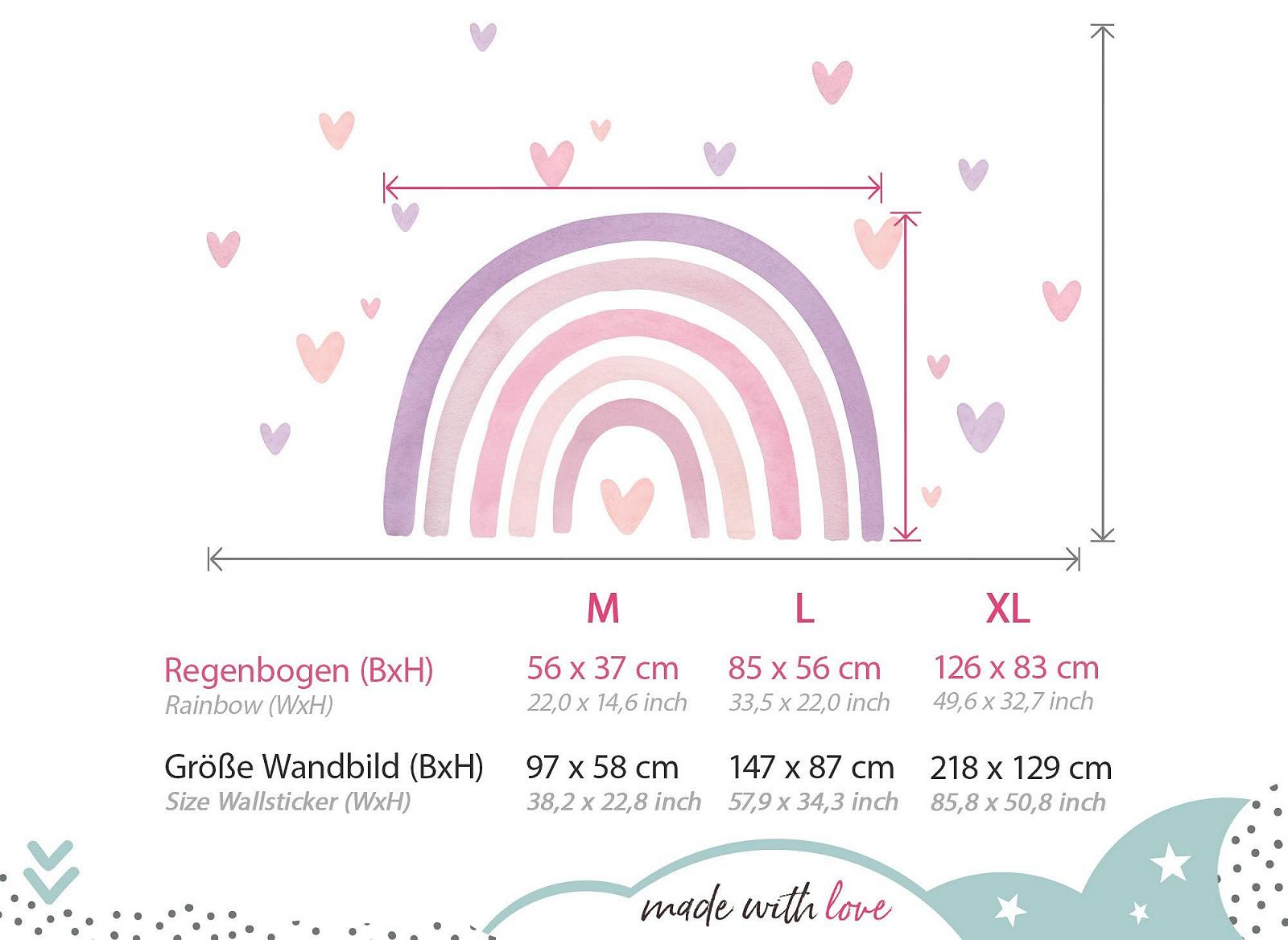 Наклейка на стену Little Deco DL5090 M Радуга с сердечками Фиолетовый Розовый, фото №3