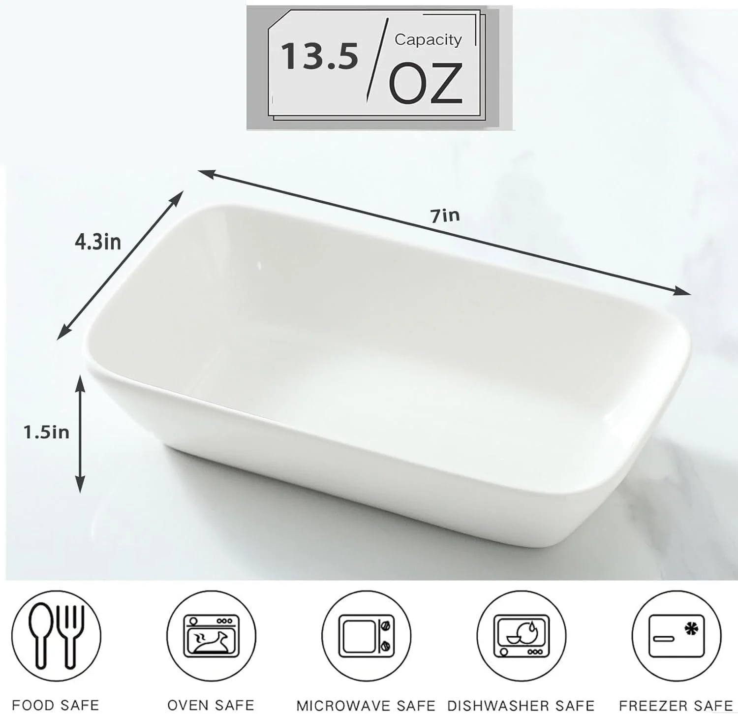 Набір форм для запікання 4 шт. прямокутні порцелянові 400 мл 18 см, фото №2