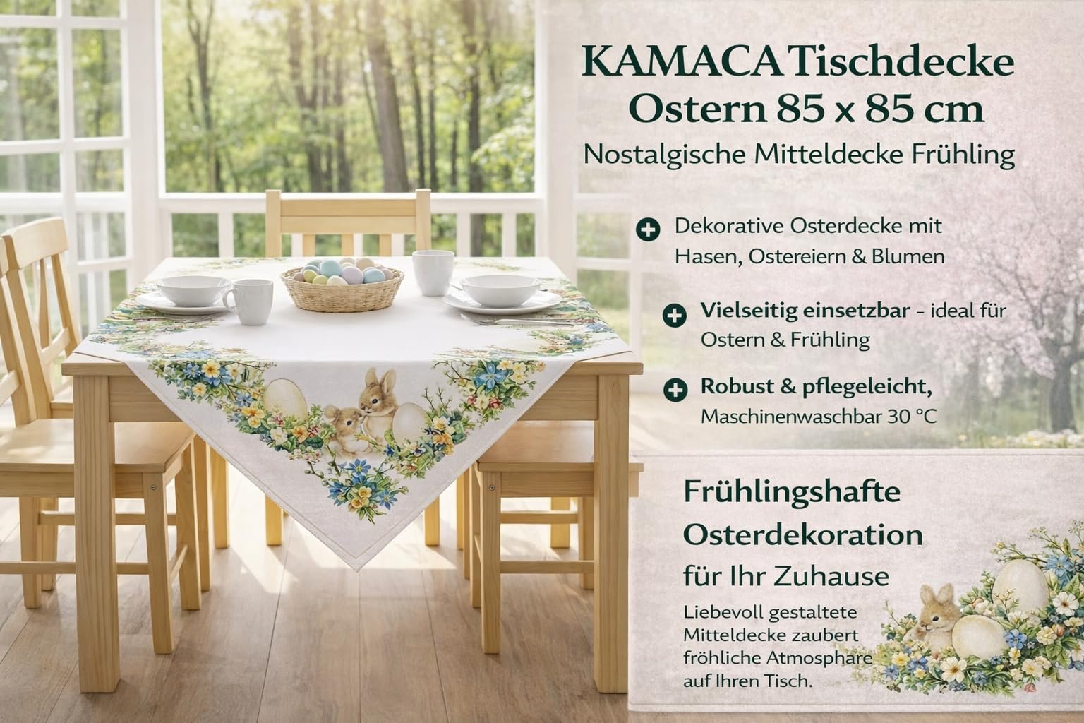 Скатертина KAMACA Nostalgic Easter 85 x 85 см Великодня з кроликами та яйцями, фото №4