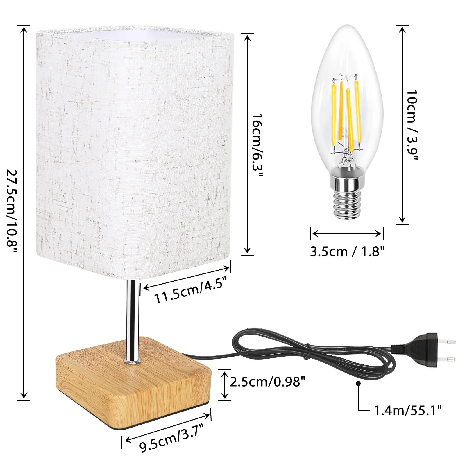 Настільна лампа Jayencer Нічна Сенсорна Диммер 3 рівні Лляний абажур E14 4 Вт LED 27,5 см, фото №5
