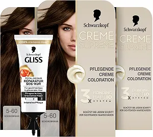 Крем-фарба Schwarzkopf Creme Supreme Coloration 5-60 Шоколадно-коричневий (3 x 182 мл), перманентна фарба для волосся з сироваткою та маскою для волосся - Фото 1