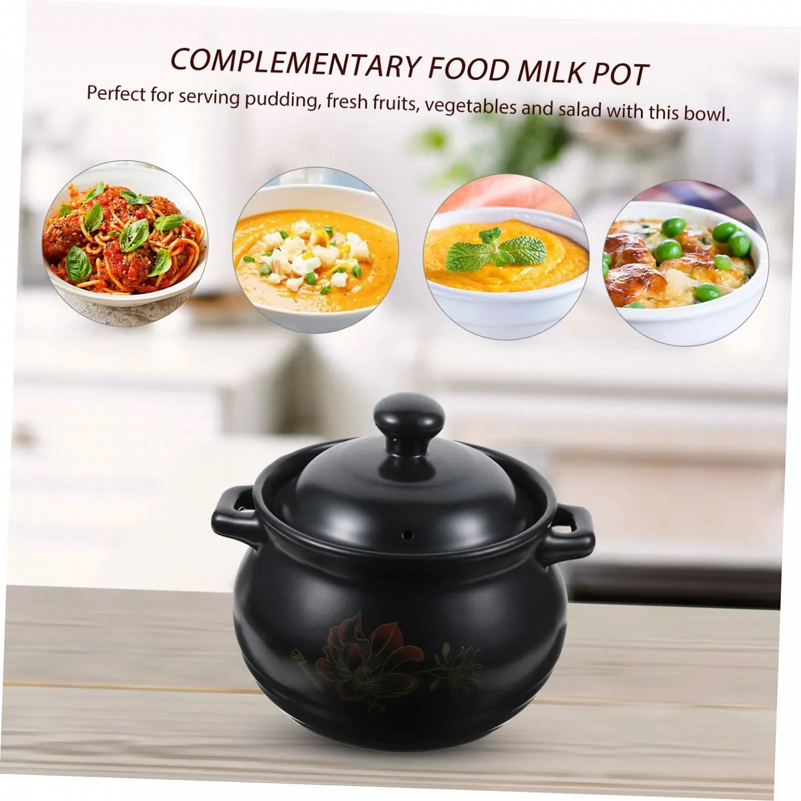 Каструля OUNONA керамічна чорна кислотостійка з жаростійкою ручкою, фото №6