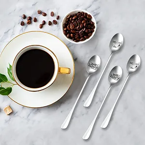 Кавова ложка з гравіюванням Mr & Mrs and Just Married, 4 шт., нержавіюча сталь synthetic.ua - Фото 1