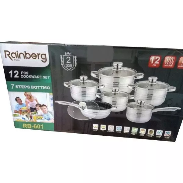 Набір посуд з нержавіючої сталі Rainberg RB-601 з товстим дном з скляними покриттями 12 предметів par_RB 601, фото №4 Набір посуд з нержавіючої сталі Rainberg RB-601 з товстим дном з скляними покриттями 12 предметів par_RB 601, фото №4