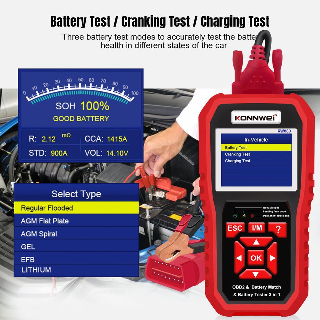 Автосканер акумулятора батареї KW880 OBD-II та CAN Konnwei 2.8" TFT, фото №10