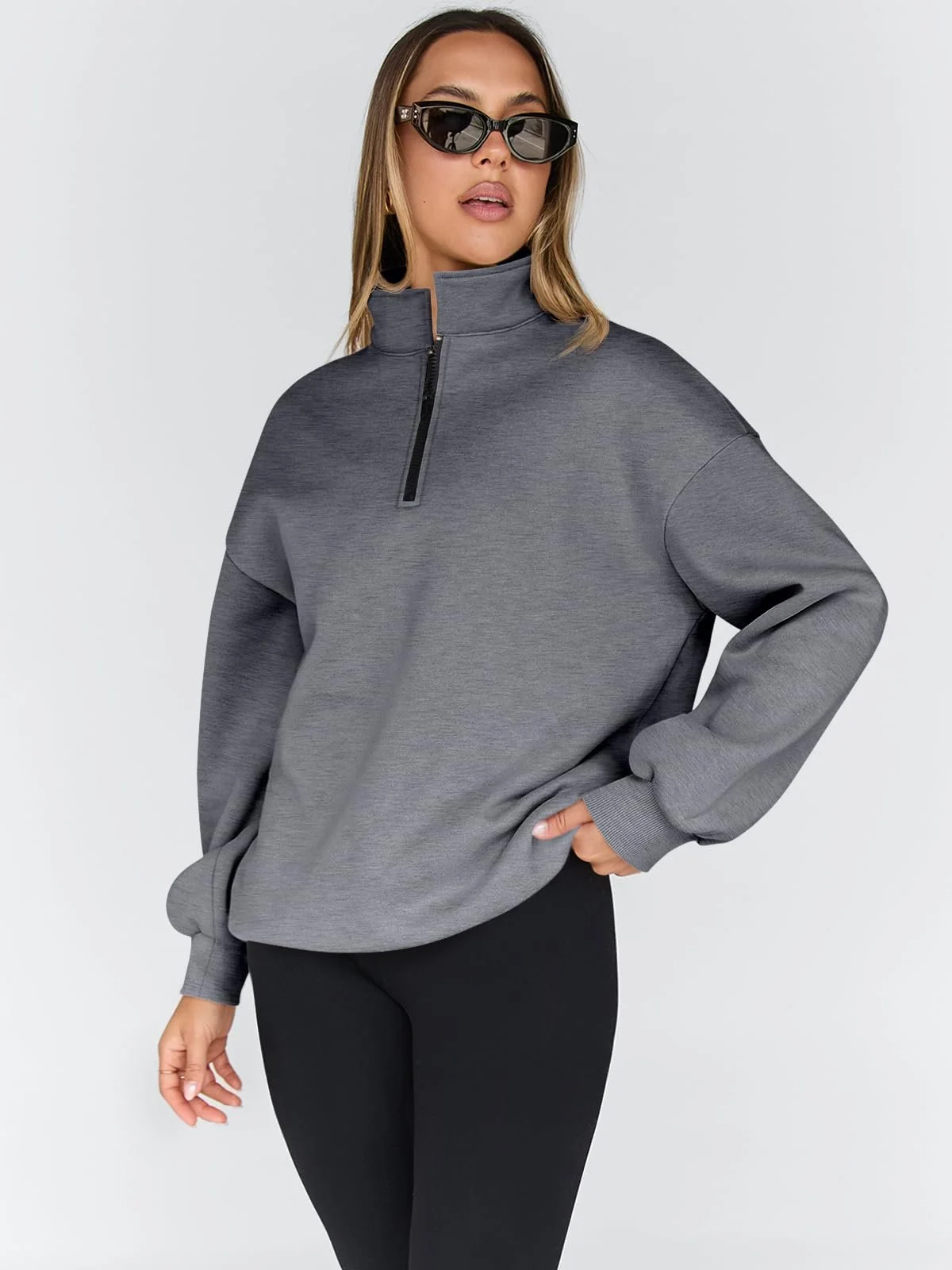 Свитшот Trendy Queen Женский Оверсайз Молния 1/2 Длинный Рукав Худи Пуловер Осень Y2K, фото №4