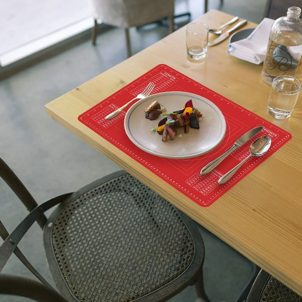 Килимок для розкачування тіста Webake силіконовий 27.5 x 19.6 Inch з розміткою червоний, фото №4