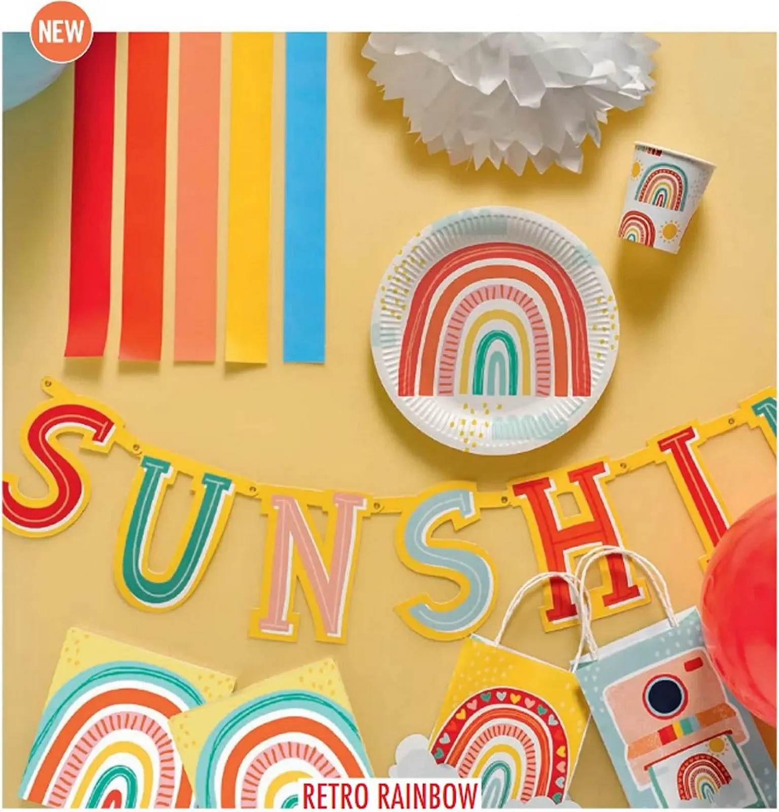 Набір посуду для вечірки Ретро Райдуга, з тарілками, стаканчиками, серветками та прикрасами, фото №6
