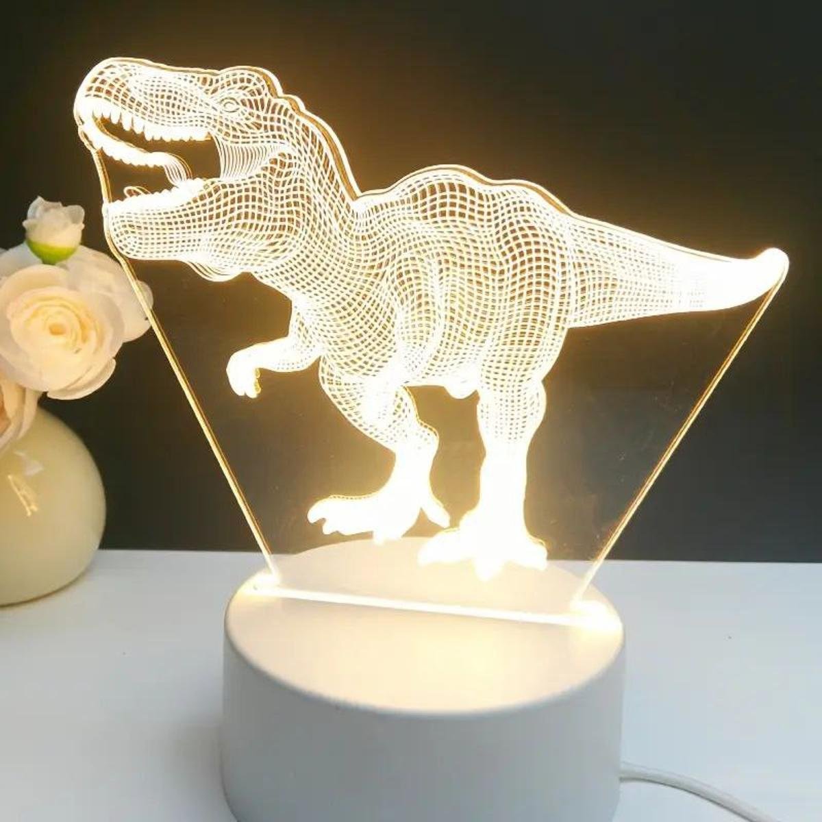 Нічний світильник динозавр Тиранозавр Рекс 3Д лампа акриловий нічник декоративні прикраси 19см, фото №6