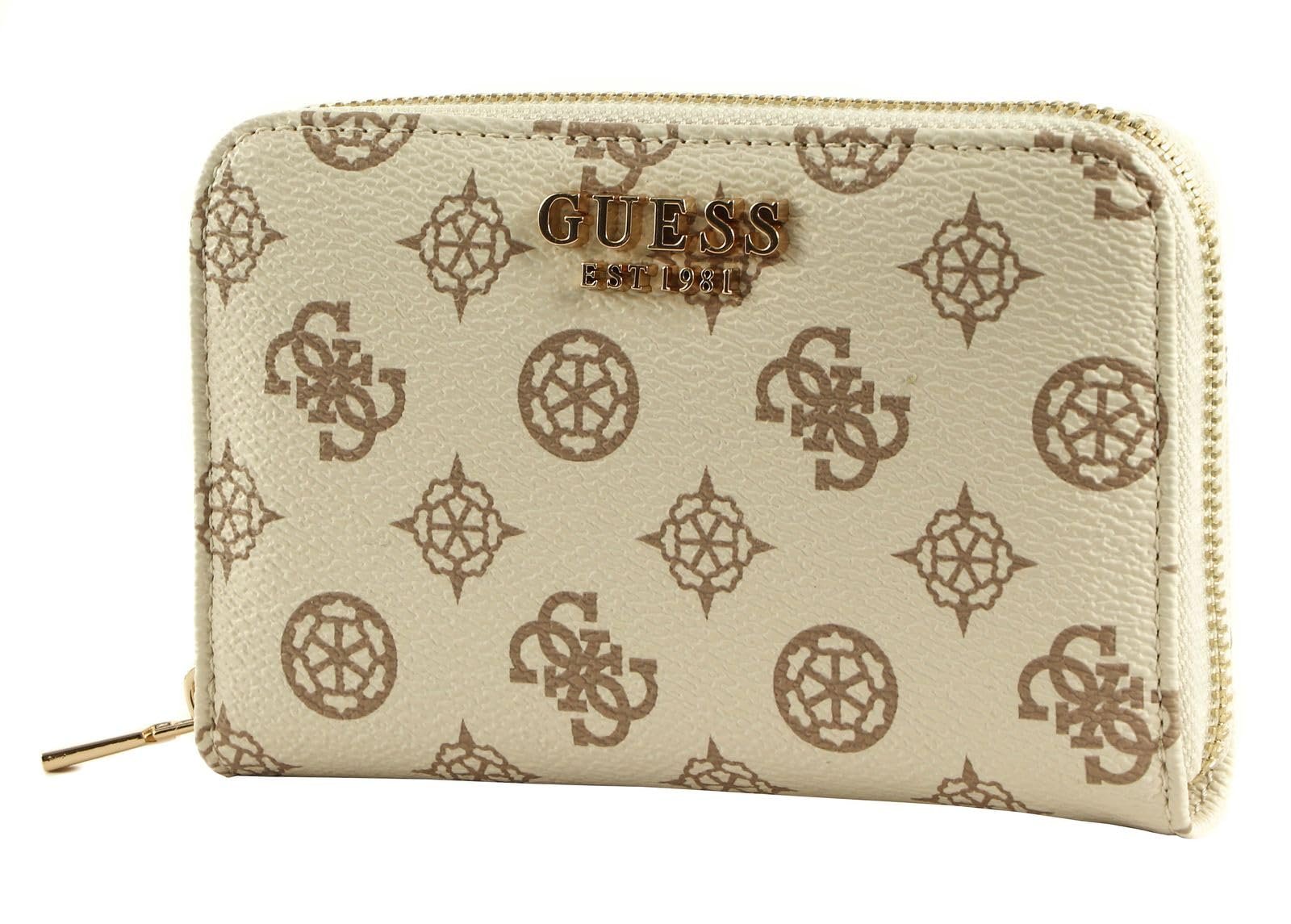 Кошелек GUESS Laurel SLG Medium Zip Around Cream Logo, кремовый логотип, фото №1