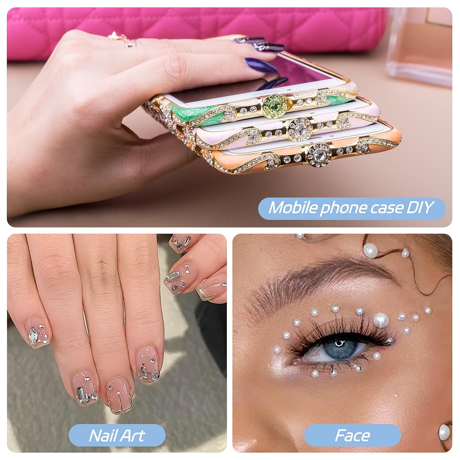 Набор Самоклеящихся Страз 2125 шт. Круглые Блестящие Стразы с Пинцетом для Лица Тела Ногтей Фестивальное Ювелирное Изделие для Макияжа Карнавальное Рождественское Украшение (3 Стиля), фото №7