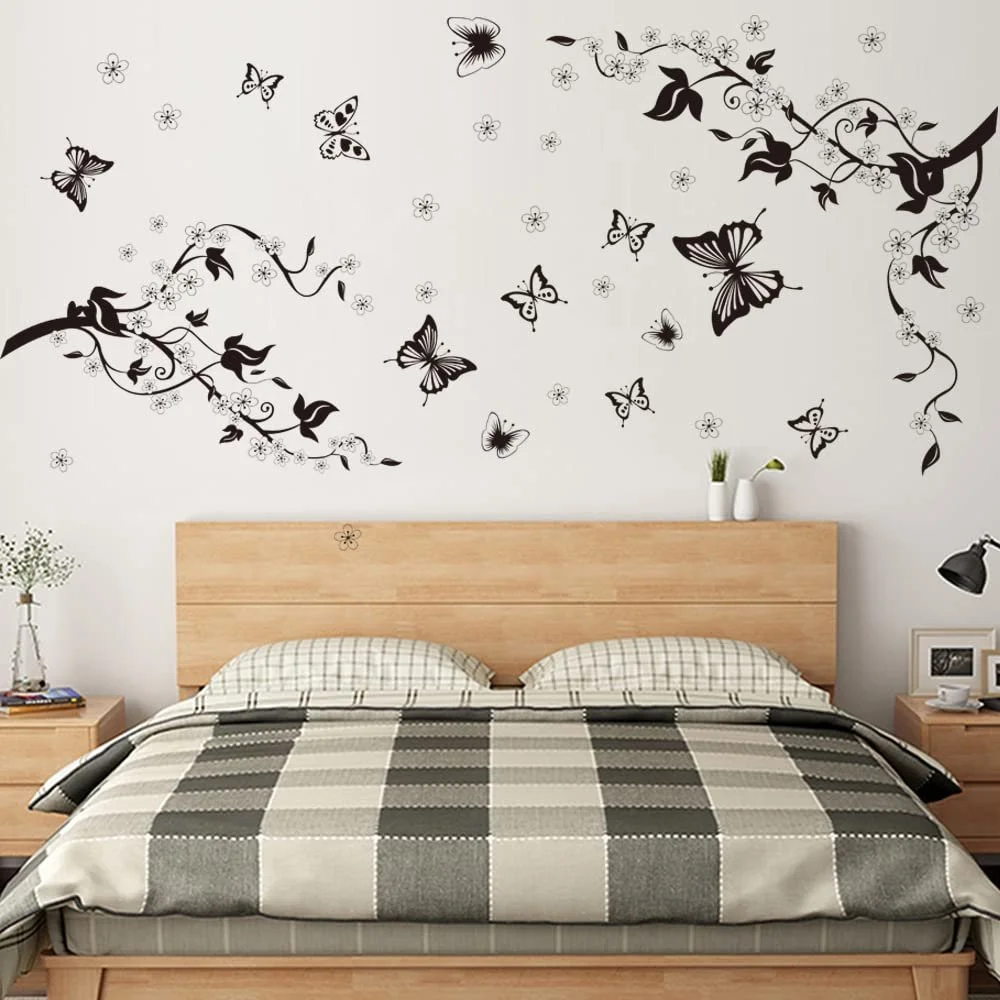Наклейка на стіну Runtoo Tree Birds Flower Tendril Чорний, фото №2