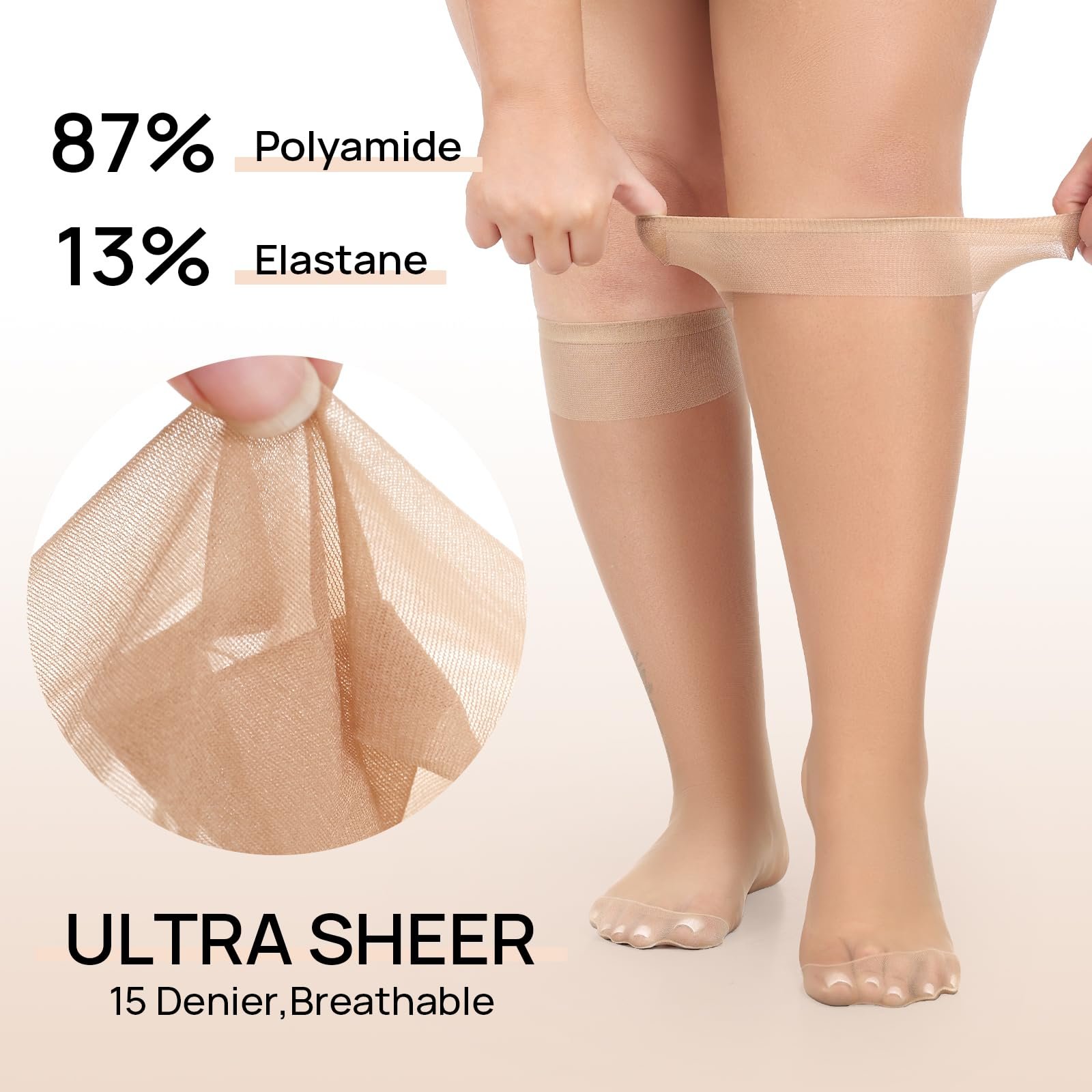 Гольфы MANZI, 10 пар, большие размеры, прозрачные нейлоновые чулки, тонкие гольфы, 15 ден, черный, телесный цвет, 36-42, фото №3