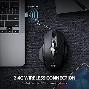 Миша Бездротова Inphic Pro 2.4G 1600DPI USB з індикатором рівня заряду батареї, 6 кнопок, USB-приймач, Чорна synthetic.ua - Фото 1