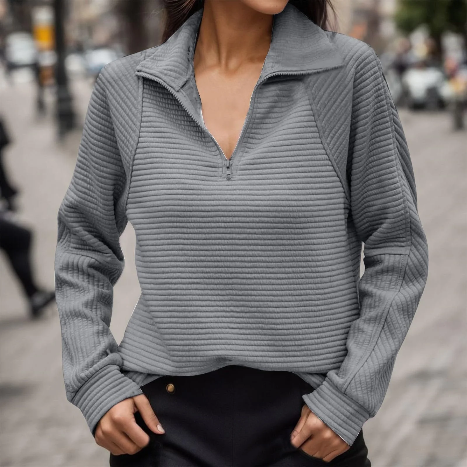 Женский свитшот с длинными рукавами Workou 2025, воротник-стойка, половинная молния, осень-зима, легкий, милый, College, модный свитшот, фото №2