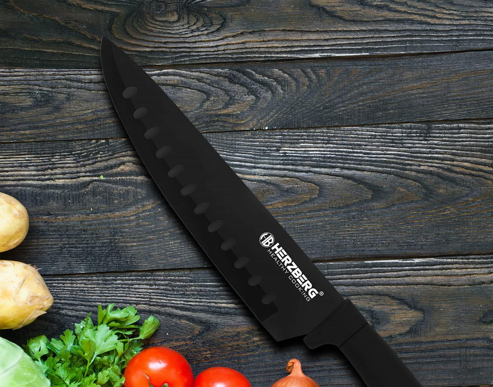 Набор ножей Кухонный Herzberg Cuisine Professional HGMSN8-BLK, нержавеющая сталь, акриловая подставка, эргономичная ручка, 8 отделений, черный, фото №3