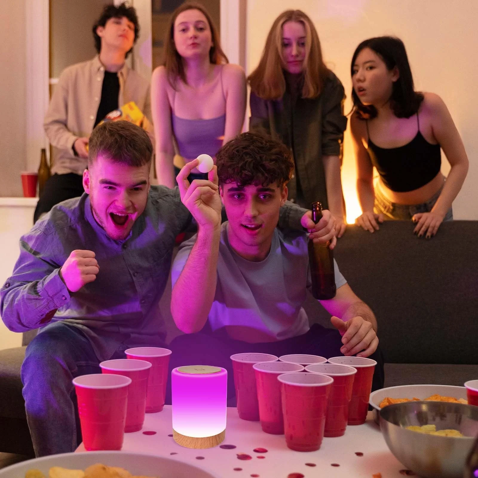 Настільна лампа Світлодіодна Сенсорна 13 кольорів Акумуляторна з таймером Деревна текстура, фото №6