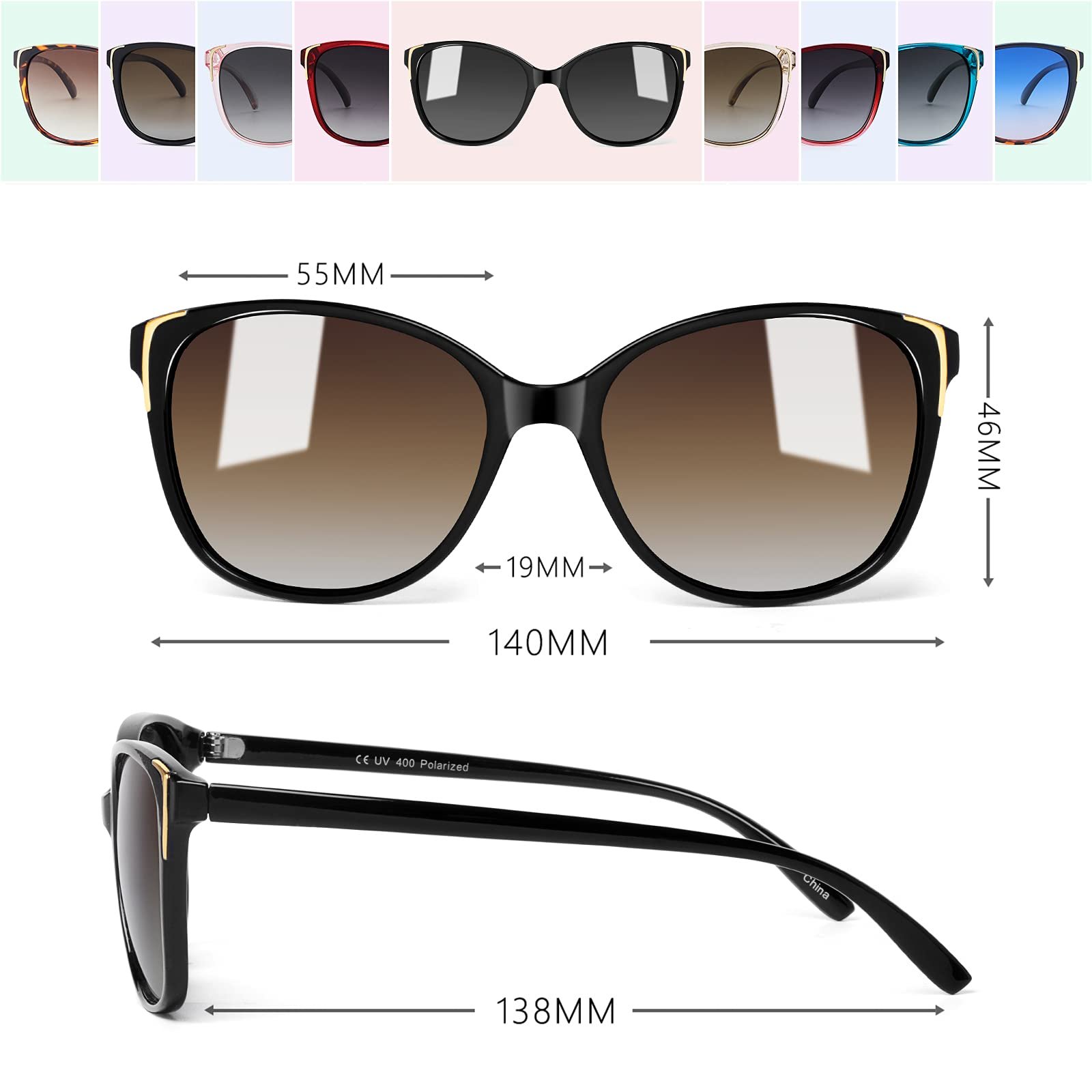 Сонцезахисні окуляри Cateye Face Shadow Поляризовані з UV400 захистом Металева декорація Сучасні Надлегкі Для вулиці, фото №4