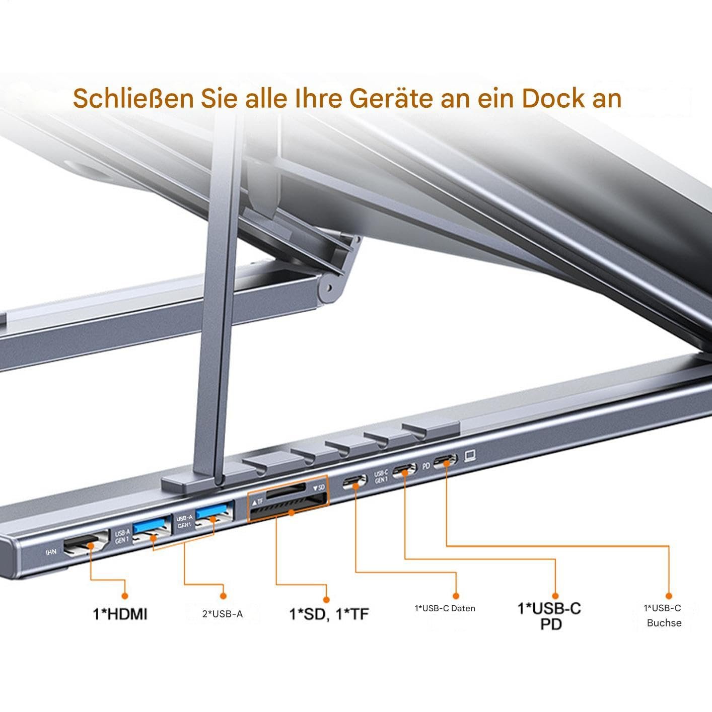 Підставка Док-станція для ноутбука Охолоджувач Регульована по висоті Ергономічна Швидка зарядка, фото №7