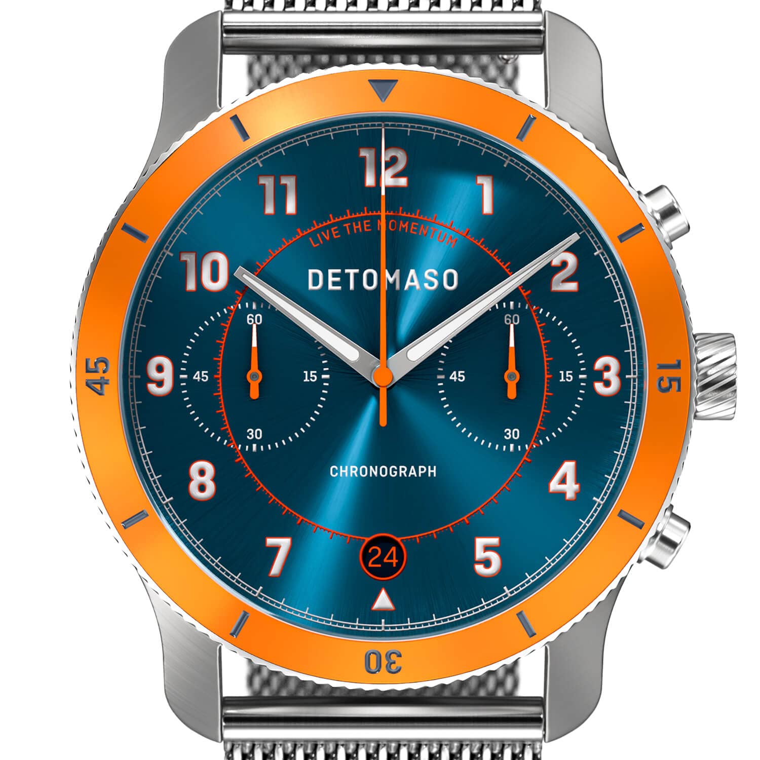Часы DeTomaso Venture Chronograph Limited Edition Синий Оранжевый - Меш Серебристый, Синий, Браслет, фото №5