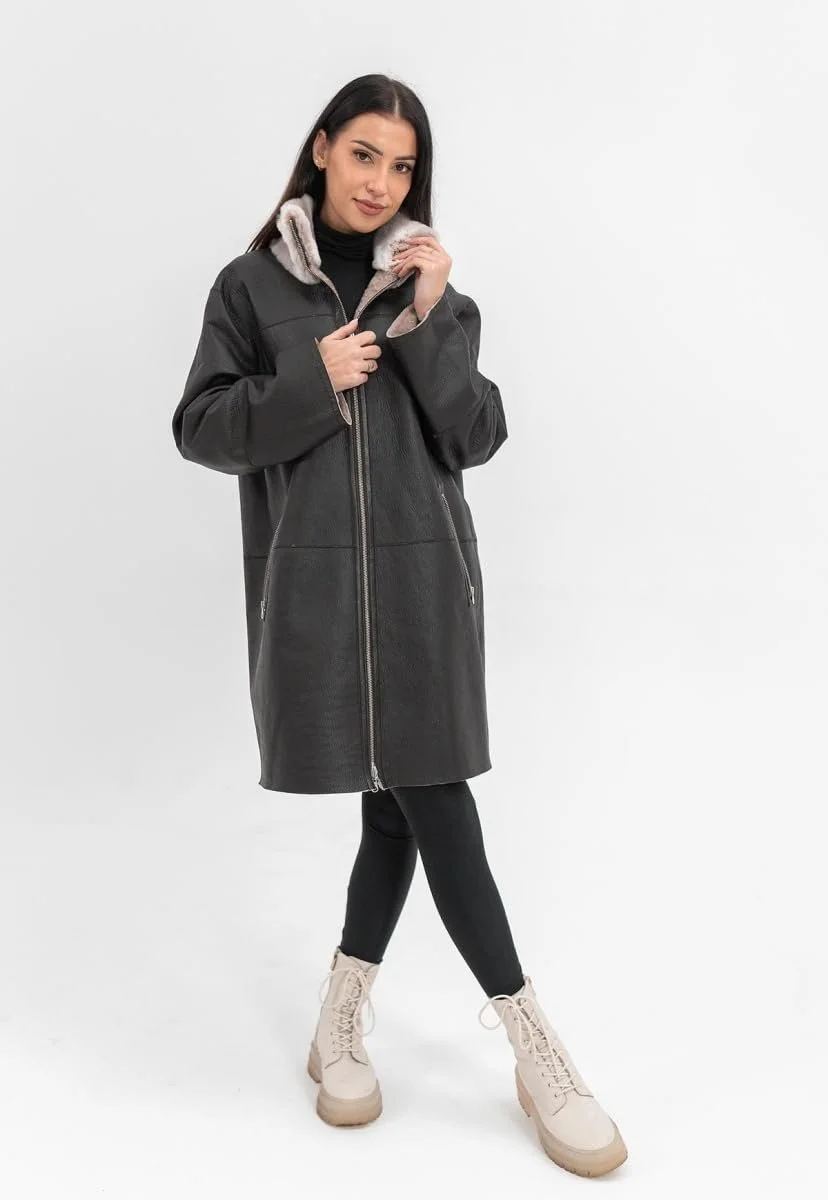 Кожаное пальто из овчины Merino Двустороннее, фото №2 Кожаное пальто из овчины Merino Двустороннее, фото №2