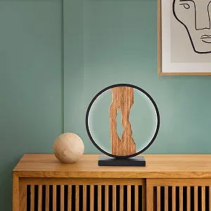 Настольная лампа Lightbox LED 28 см 7.5 Вт 850 лм 3000 К алюминий/металл/дерево (сосна Монтерей) Черный/Коричневый synthetic.ua - Фото 1