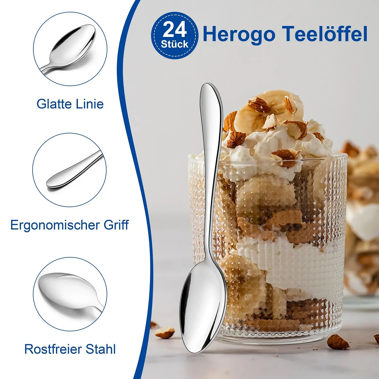 Ложка чайна Herogo набір 24 шт, 13.5 см, з нержавіючої сталі, полірована, фото №3