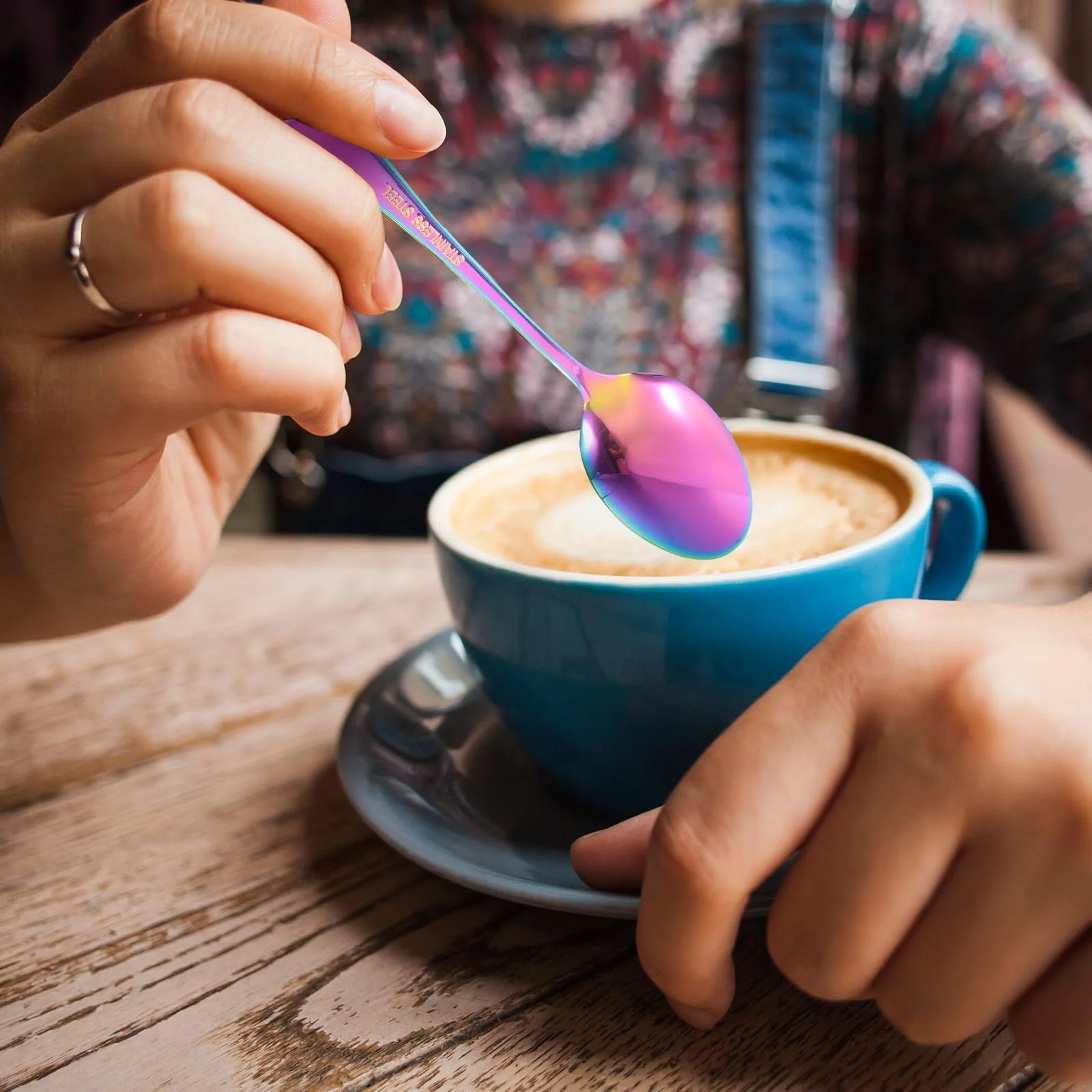 Набір з 6 кавових ложок з нержавіючої сталі 14 см, райдужні, фото №2