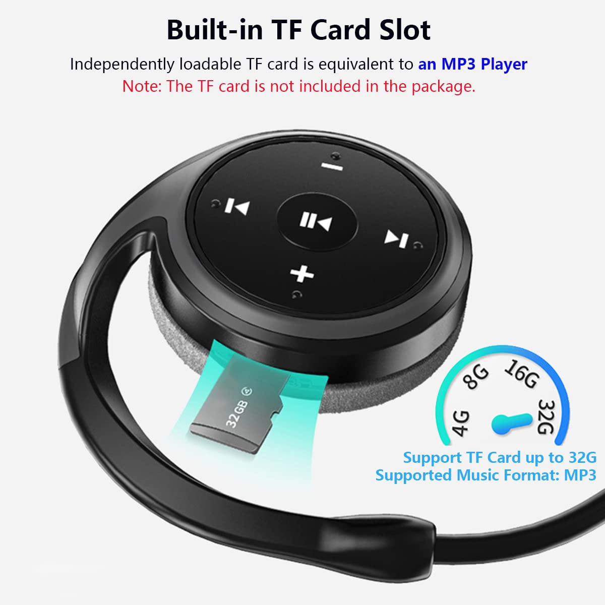 Навушники Bluetooth 5.0 Ear Hook Спортивні з мікрофоном для шумопригнічення Supports TF Card & FM Radio Стерео MP3 Безпровідні Red, фото №5