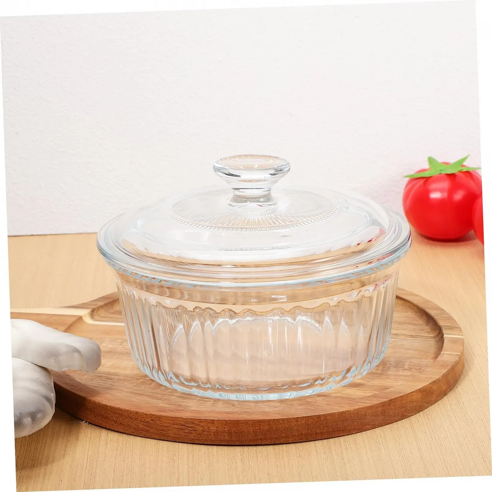 Форма для запікання GALPADA кругла скляна з кришкою термостійка прозора, фото №6