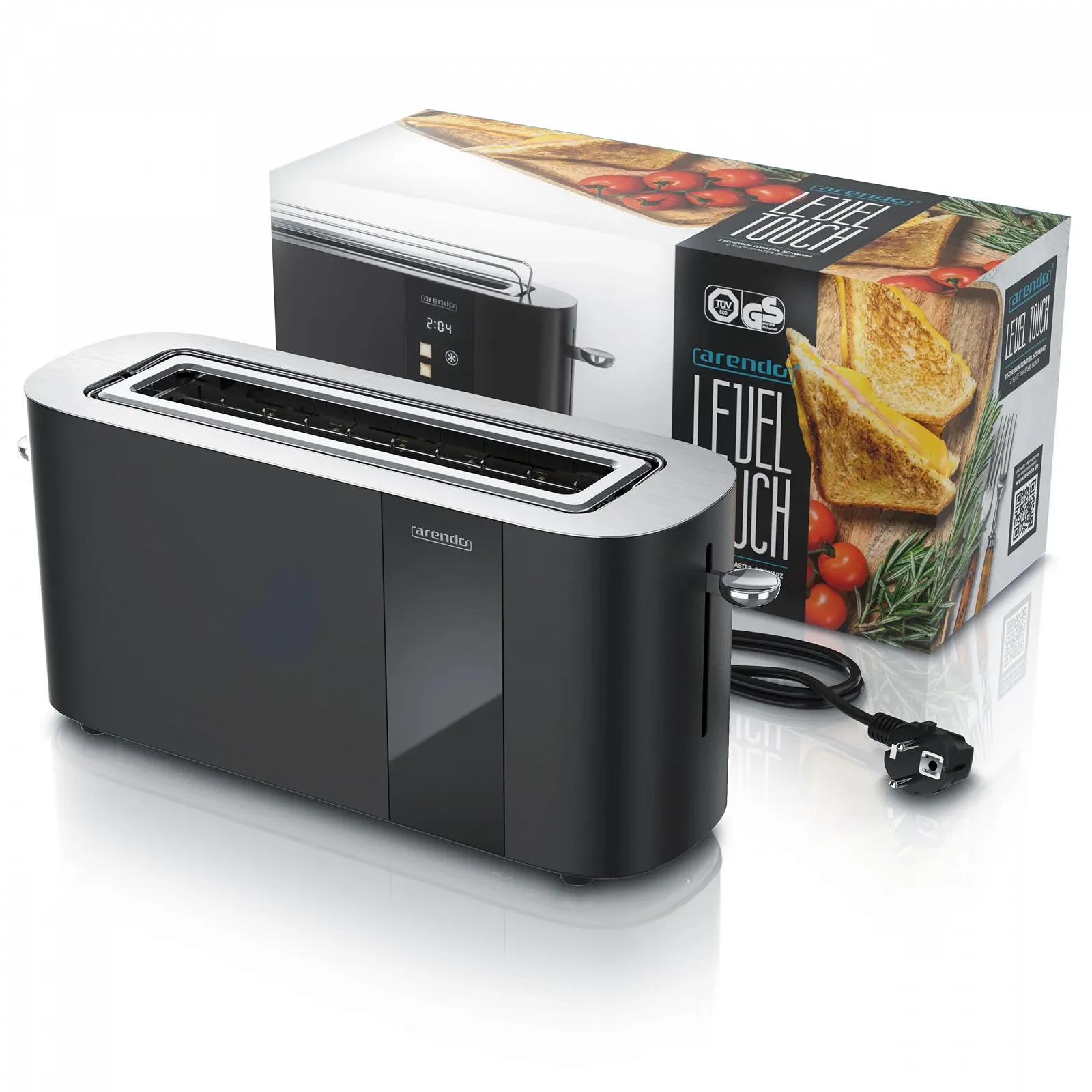 Тостер Arendo Stainless Steel 2 скибки довгий слот сенсорний екран подвійна стінка корпус інтегрована насадка для булочок 6 рівнів підсмажування центрування хліба дисплей залишкового часу функція пам'яті, фото №8