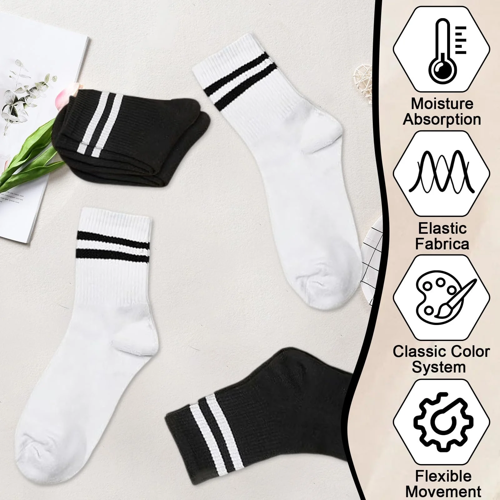 Тенісні шкарпетки Чорний + Білий, 6 пар, розмір 39-42, фото №3