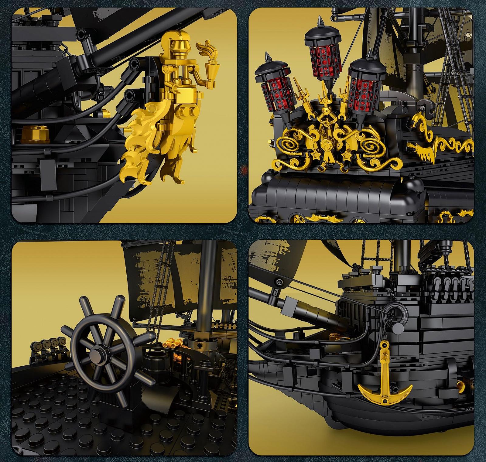 Корабель Auforua Pirate Ship Black Pearl з світлодіодною підсвіткою 4708 шт. чорно, фото №5