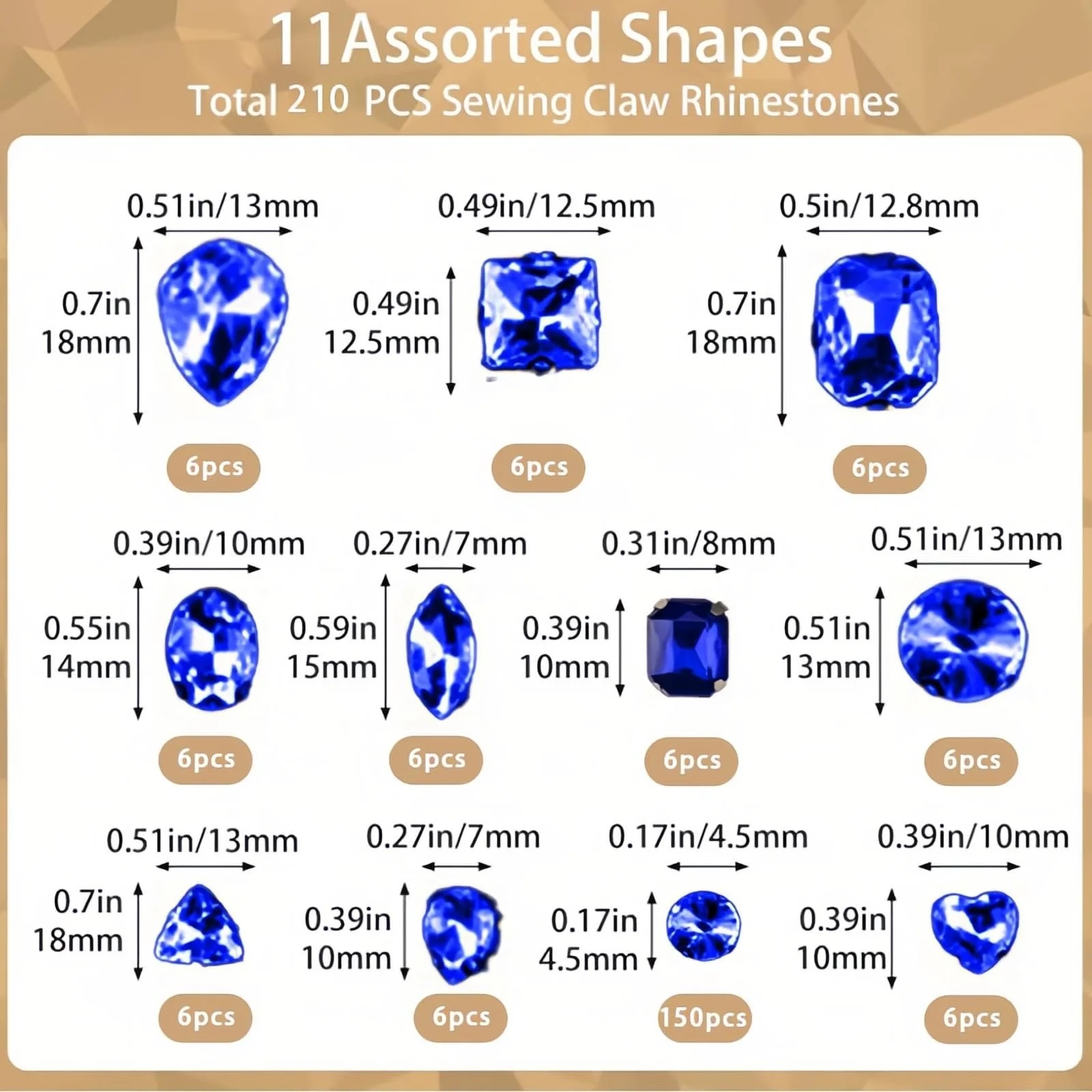 Стрази Пришивні, 210 шт Акрилові Різних Форм, Декоративні , Кришталі для DIY прикрас одягу, фото №2