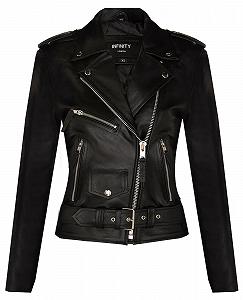 Куртка Infinity Leather Женская 100% Натуральная Кожа Классическая Байкерская Воротник из коровьей кожи - Фото 1